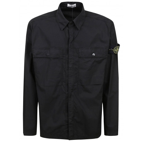 Stone Island Overshirt uomo nero in cotone stretch