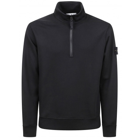Stone Island Felpa nero uomo con mezza zip in cotone