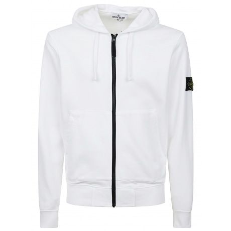 Stone Island felpa bianco uomo con zip e cappuccio in cotone