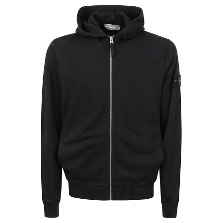 Stone Island felpa nero uomo con zip e cappuccio in cotone malfilè