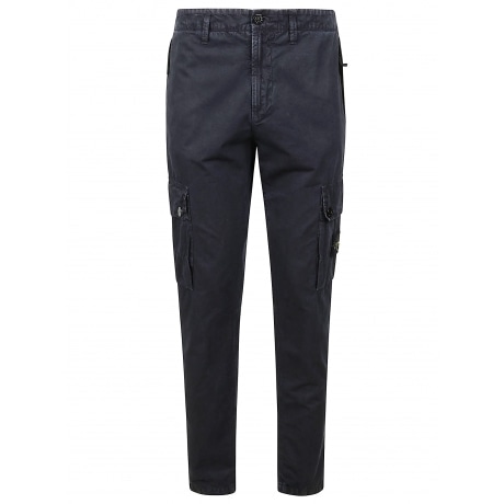 Stone Island Pantalone cargo uomo blu in cotone smerigliato