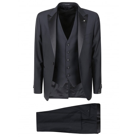 Tagliatore Abito smoking con gilet uomo nero con rever a lancia