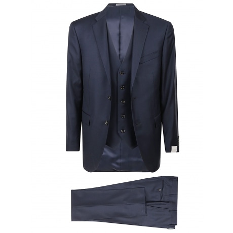 Corneliani Abito con gilet monopetto uomo blu in saglia di lana