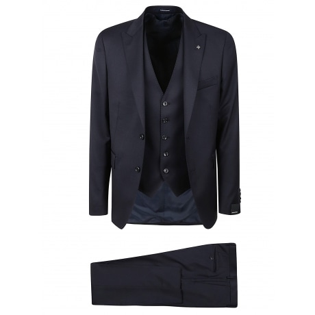 Tagliatore Abito con gilet monopetto uomo blu in saglia di lana