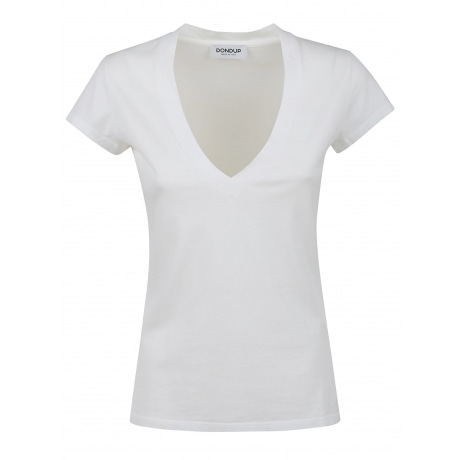 Dondup T-shirt scollo V regular in cotone bianco