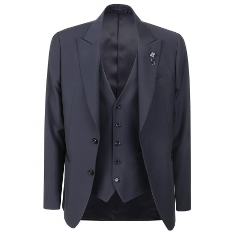 Lardini Abito con gilet uomo blu in tela di lana