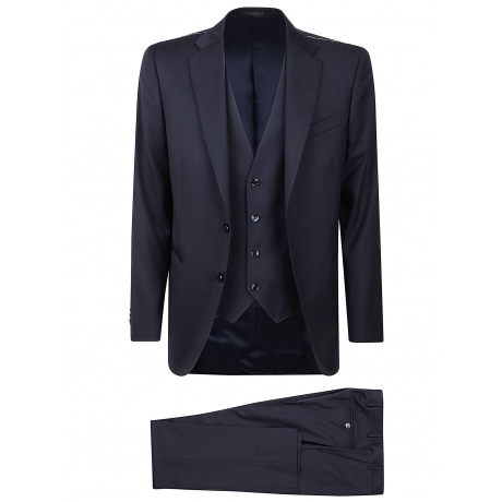 Corneliani Abito con gilet monopetto uomo blu in saglia di lana