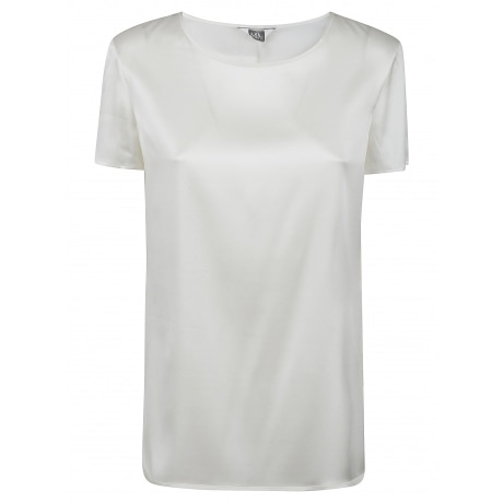 Max Mara Blusa donna a maniche corte in raso di seta bianca
