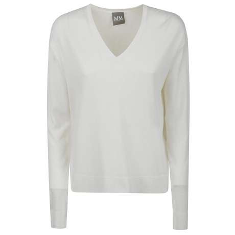 Max Mara Maglia donna maniche lunghe in seta e cotone bianco