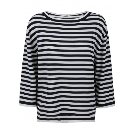 Aspesi maglia girocollo blu e bianca a righe in cotone