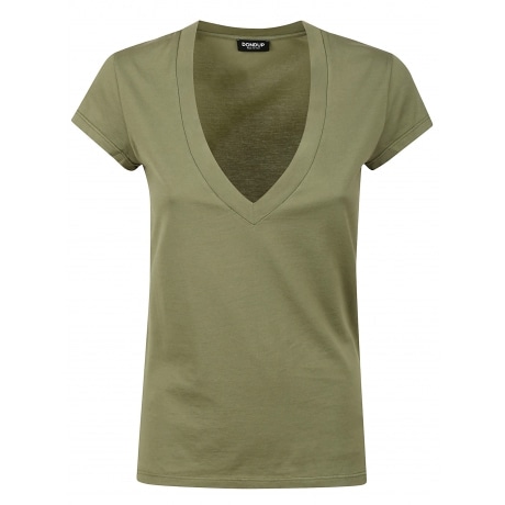 Dondup T-shirt scollo V regular in cotone verde