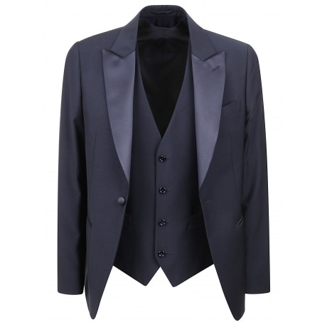 Lardini Abito smoking con gilet uomo blu con rever lancia