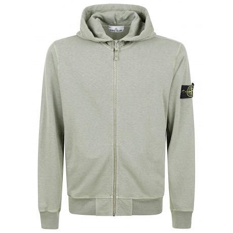 Stone Island Felpa verde uomo con zip e cappuccio in cotone malfilè