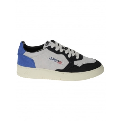 Autry Scarpe bianco nero e royal uomo in pelle e suede con lacci