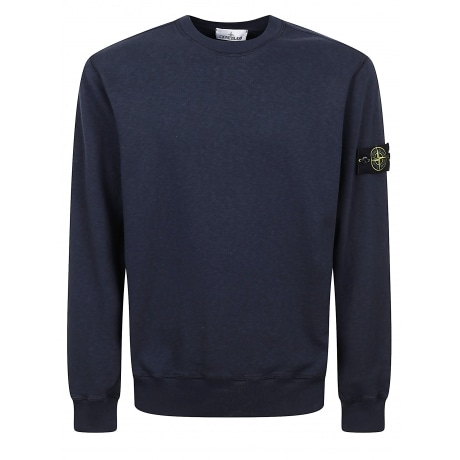 Stone Island felpa blu uomo girocollo in cotone malfilè