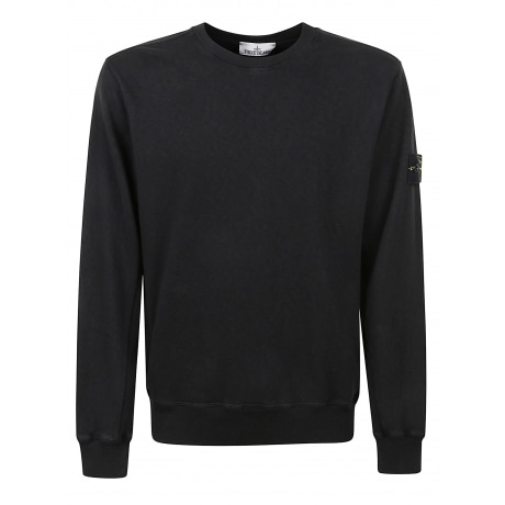 Stone Island Felpa nero uomo girocollo in cotone malfilè