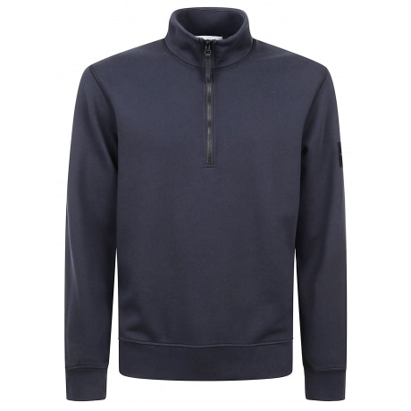 Stone Island Felpa blu uomo con mezza zip in cotone