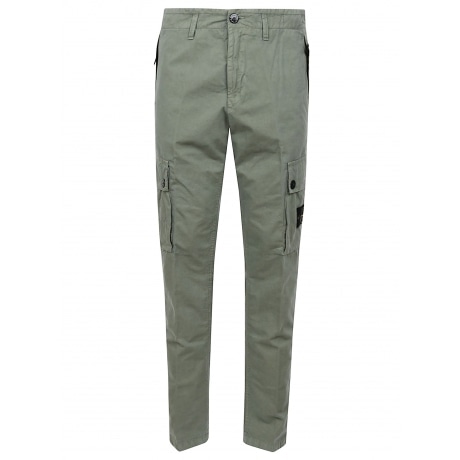 Stone Island Pantalone cargo uomo verde muschio in cotone smerigliato