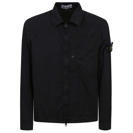 Stone Island Overshirt uomo nero in tela smerigliata