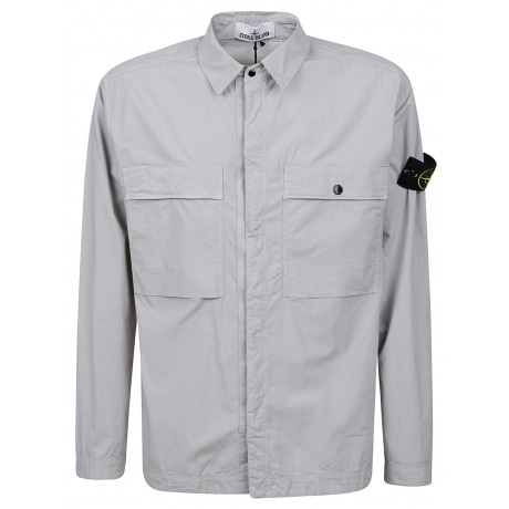 Stone Island Overshirt uomo grigio perla in cotone stretch