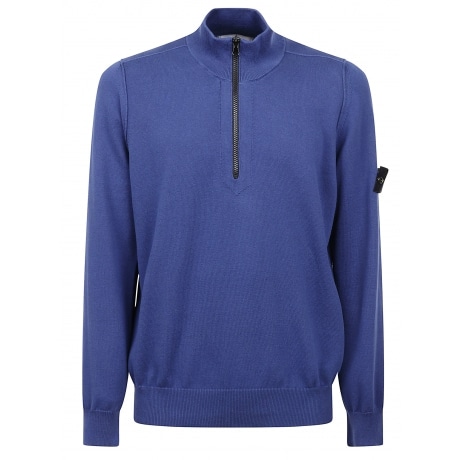 Stone Island Felpa blu marino con mezza zip in cotone