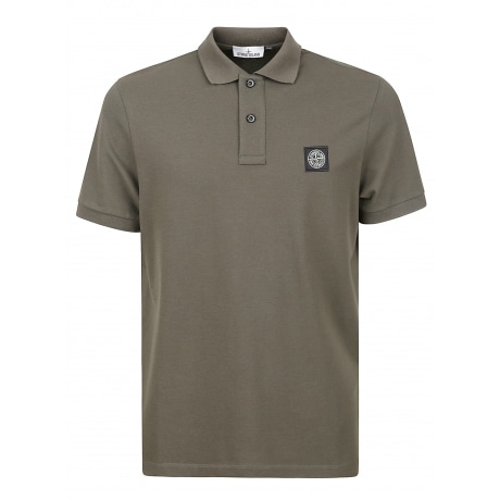 Stone Island Polo uomo verde militare in cotone piquè