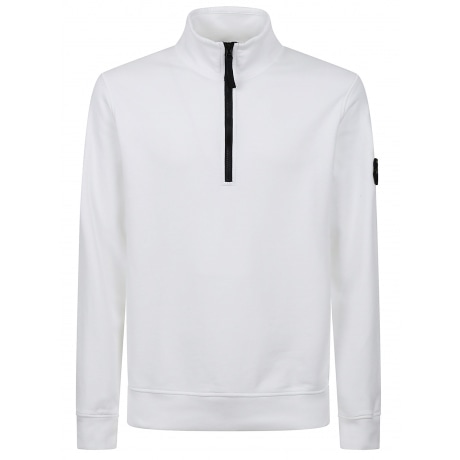 Stone Island Felpa bianco uomo con mezza zip in cotone