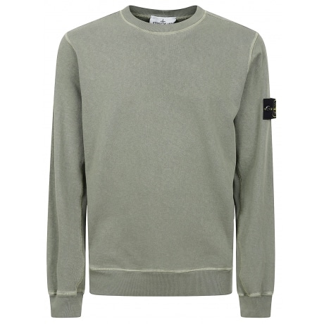 Stone Island Felpa verde uomo girocollo in cotone malfilè
