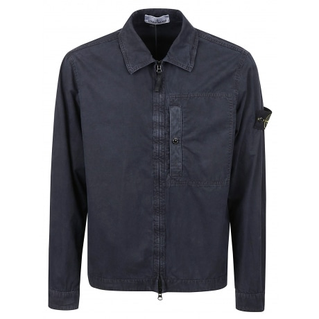 Stone Island Overshirt uomo blu in tela smerigliata