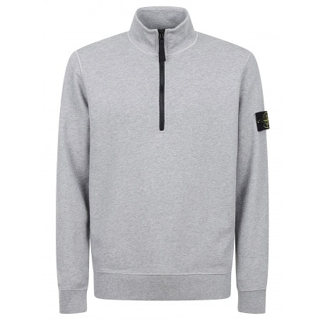 Stone Island Felpa grigio medio uomo con mezza zip in cotone