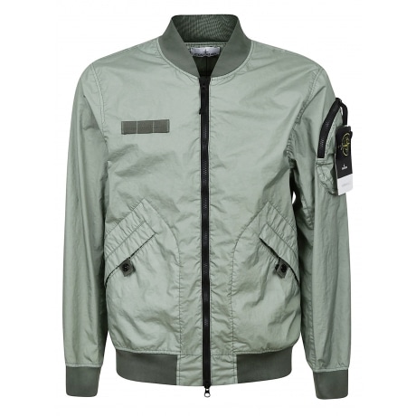 Stone Island Giubbotto bomber uomo verde salvia in nylon crinkle