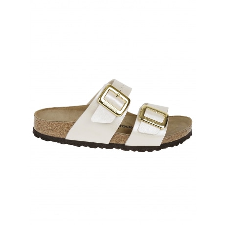 Birkenstock Sandali sydney bianco perlato donna doppia fascia vernice
