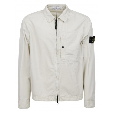 Stone Island Overshirt uomo beige in tela smerigliata
