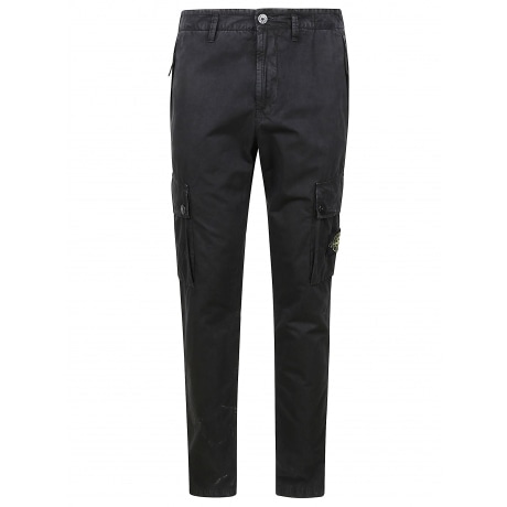 Stone Island Pantalone cargo uomo nero in cotone smerigliato