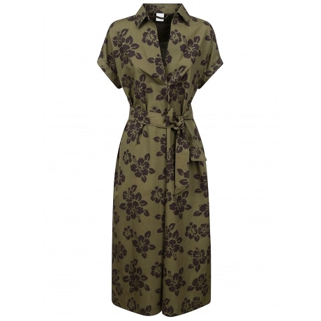 Aspesi Abito lungo donna verde militare con stampa floreale