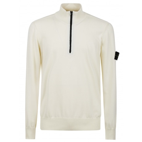 Stone Island Felpa avorio con mezza zip in cotone