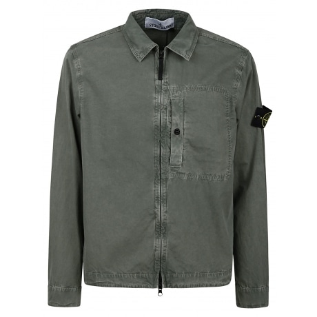 Stone Island Overshirt uomo verde salvia in tela smerigliata