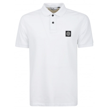 Stone Island Polo uomo bianco in cotone piquè