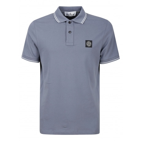 Stone Island Polo uomo avio in cotone piquè con perfilo