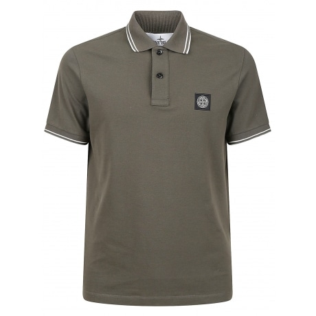 Stone Island Polo uomo verde militare in cotone piquè con perfilo