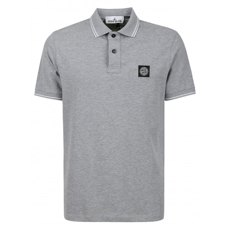Stone Island Polo uomo grigio medio in cotone piquè con perfilo