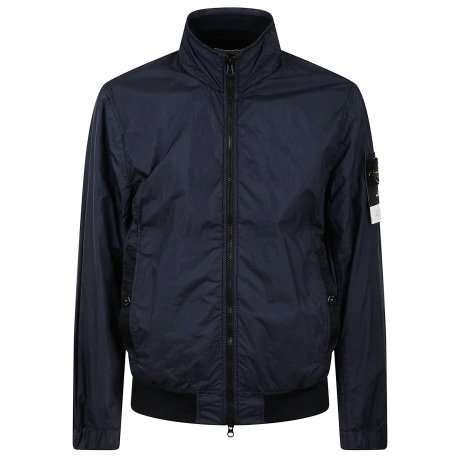 Stone Island Giubbotto uomo blu in nylon crinkle senza cappuccio