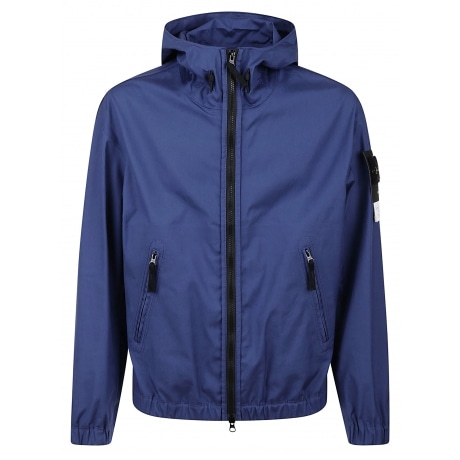 Stone Island Overshirt uomo blu marino in cotone con zip e cappuccio