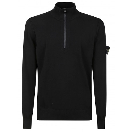 Stone Island Felpa nero con mezza zip in cotone