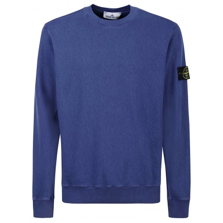 Stone Island felpa blu marino uomo girocollo in cotone malfilè