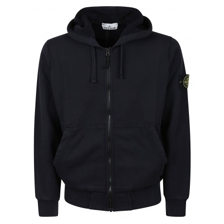 Stone Island Felpa blu uomo con zip e cappuccio in cotone