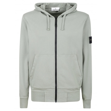Stone Island Felpa verde salvia uomo con zip e cappuccio in cotone