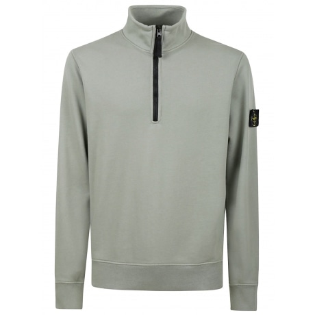 Stone Island Felpa verde salvia uomo con mezza zip in cotone