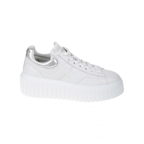 Hogan scarpe h-stripes bianco e argento donna in nappa