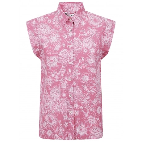 Caliban Camicia donna smanicata in fantasia  floreale in cotone rosa